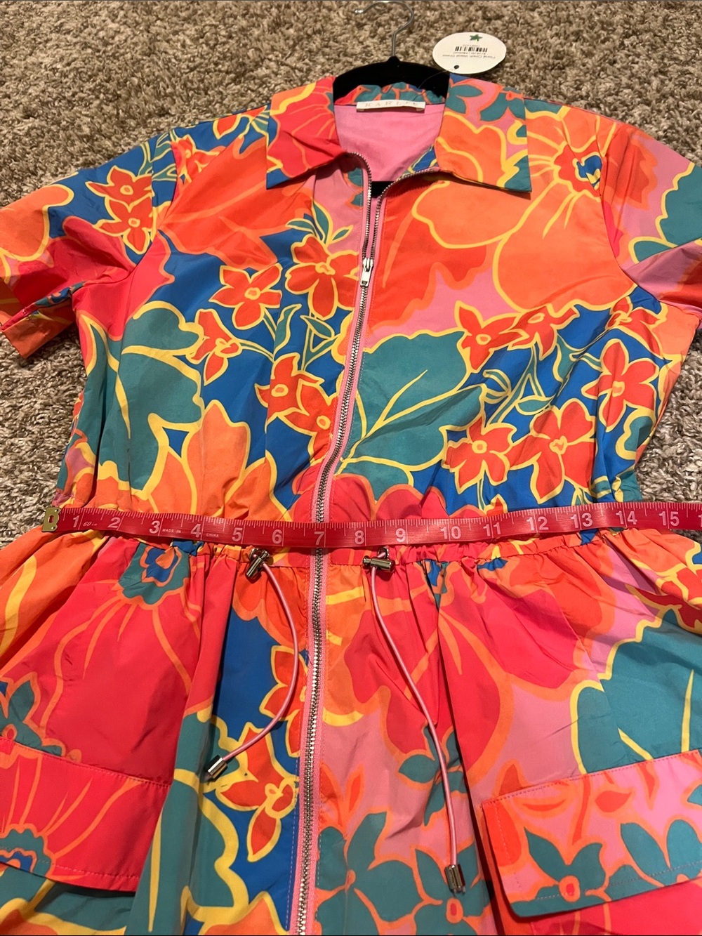 KARLIE Large Floral Weekend Cinch Waist Dress Size M -Super flattering and cute! - Picture 13 of 15